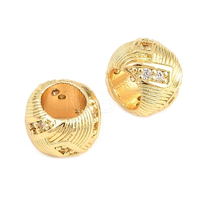 Barrel Brass Micro Pave Cubic Zirconia European Beads KK-B186-22G-1