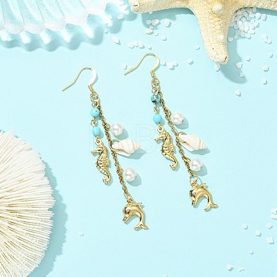 Shell Pearl Bead & 316 Surgical Stainless Steel Charms Dangle Earrings for Women EJEW-JE07274-1