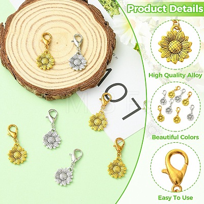 8Pcs 2 Colors Sunflower Alloy Pendant Decorations HJEW-YW00565-1
