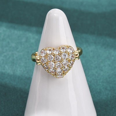 Brass Micro Pave Cubic Zirconia Cuff Open Rings RJEW-C153-02G-1