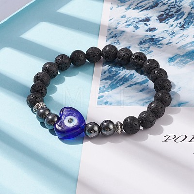 Natural Lava Rock & Synthetic Hematite Stretch Bracelet BJEW-JB08323-03-1