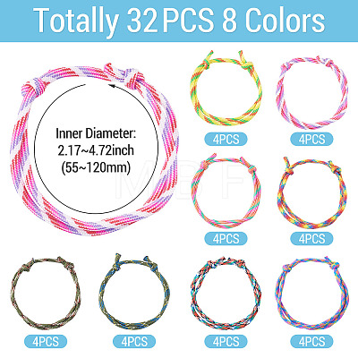 32Pcs 8 Styles Polyester & Spandex Cord Braided Bead Bracelets BJEW-TAC0066-1