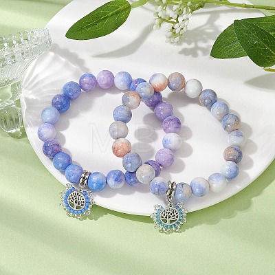 2Pcs 2 Colors 10.5mm Round Opaque Crackle Glass Beaded Stretch Bracelet Sets BJEW-MZ00081-1