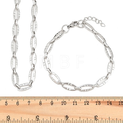 304 Stainless Steel Oval Link Chain Bracelet & Necklace Jewelry Sets SJEW-L199-03P-1