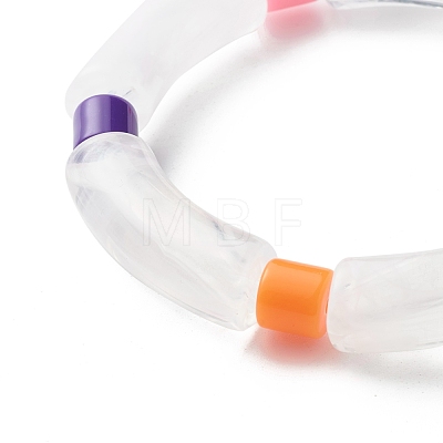 Chunky Acrylic Curved Tube & Column Beads Stretch Bracelet for Girl Women BJEW-JB06989-1
