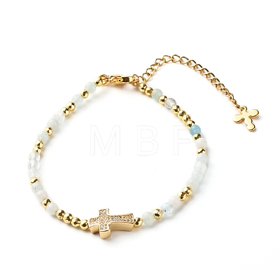 Cross Cubic Zirconia Beaded Bracelet for Girl Women BJEW-JB06848-1