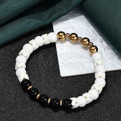 Ion Plating(IP) 304 Stainless Steel & Round Glass Beaded Stretch Bracelets for Women Men BJEW-M046-04G-1