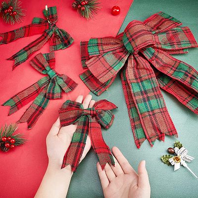 10Pcs 2 Style Christmas Theme Tartan Pattern Polyester Bowknot AJEW-CA0002-64-1