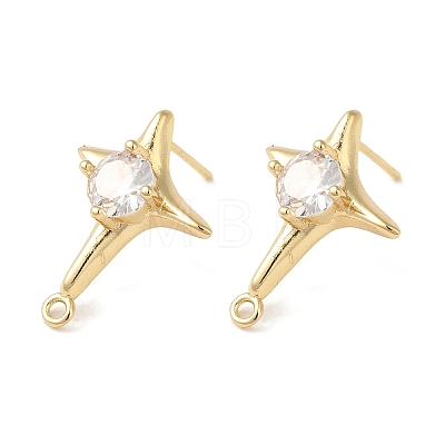 Brass with Clear Cubic Zirconia Stud Earring Findings KK-G499-01G-1