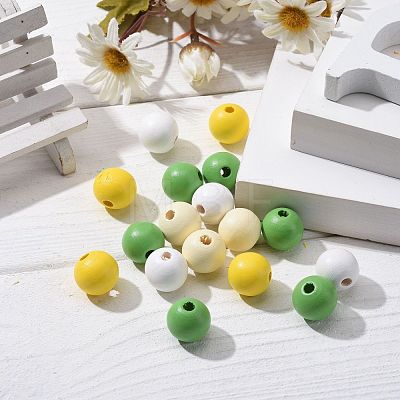 160Pcs 4 Colors Farmhouse Country and Rustic Style Painted Natural Wood Beads WOOD-LS0001-01I-1