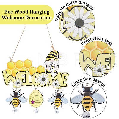 Bee Wood Hanging Welcome Sign HJEW-WH0071-01-1