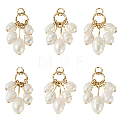 6Pcs Natural Cultured Freshwater Pearl Rice Beaded Pendants PALLOY-TA00380-1