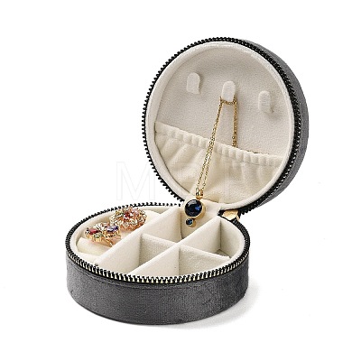 Round Velvet Jewelry Storage Zipper Boxes CON-P021-02B-1