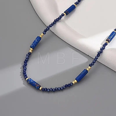 Dyed Natural Imperial Jasper Column and Glass Beaded Necklaces for Women CN0218-1