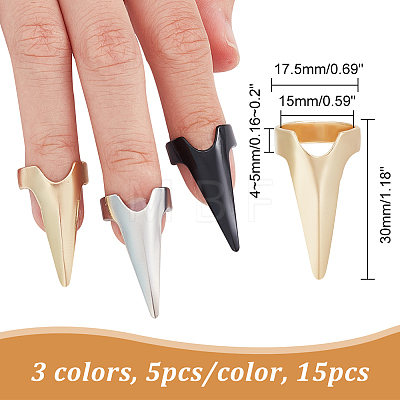  15Pcs 3 Colors Iron Finger Nail Tip Claw Rings MRMJ-NB0001-24-1