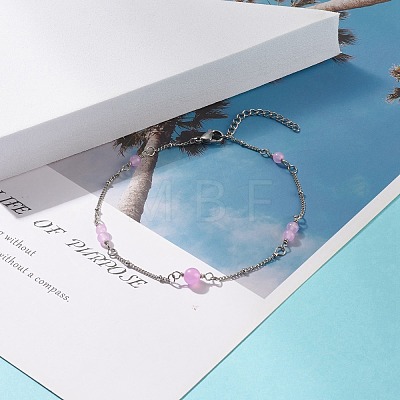 Natural Dyed White Jade & Malaysia Jade Anklets for Women AJEW-AN00476-04-1