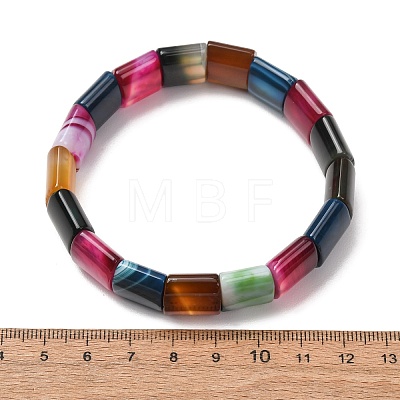 Square Natural Banded Agate(Dyed & Heated) Beaded Stretch Bracelets for Women Men GG-CBA9ACE-B18-1