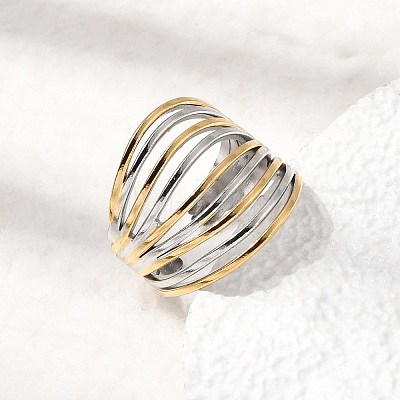 Multi-layer 304 Stainless Steel Cuff Open Rings RJEW-P192-07A-1