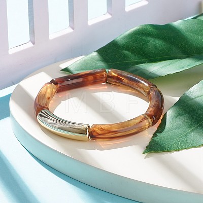 Imitation Gemstone Acrylic Curved Tube Beaded Stretch Bracelet BJEW-JB07981-01-1