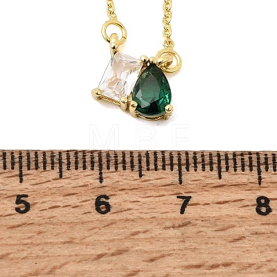 Brass Pave Cubic Zirconia Rectangle & Teardrop Pendant Cable Chain Necklaces KK-CBAB173-05G-08-1