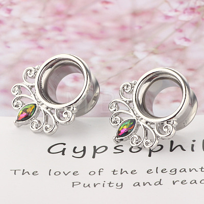 316L Surgical Stainless Steel Colorful Rhinestone Horse Eye Ear Plugs Gauges WG2285B-06-1