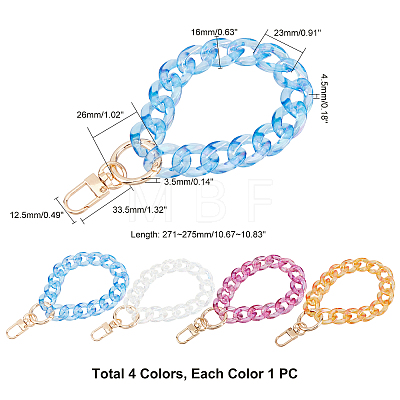 WADORN 4Pcs 4 Colors Transparent Resin Curb Chain Bag Strap FIND-WR0003-97-1