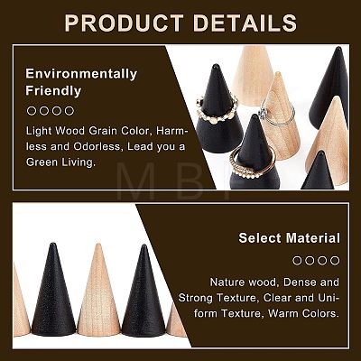  16 Pcs 2 Style Wooden Ring Displays RDIS-NB0001-06-1