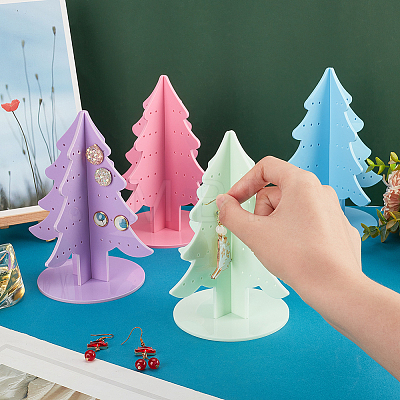   4 Sets 4 Colors Christmas Tree Acrylic Earring Display Stands EDIS-PH0001-69-1