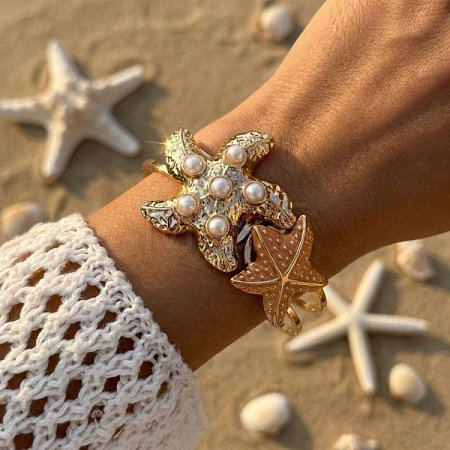 Ocean Alloy Enamel Starfish Hinged Cuff Bangles for Women WG74D0D-03-1