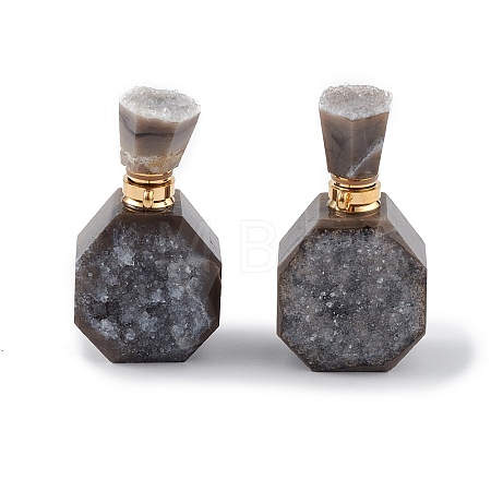 Electroplated Natural Druzy Agate Openable Perfume Bottle Pendants G-L524-10G-03-1