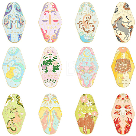 12Pcs 12 Styles Twelve Constellations Alloy Enamel Big Pendants ENAM-YW0008-20-1