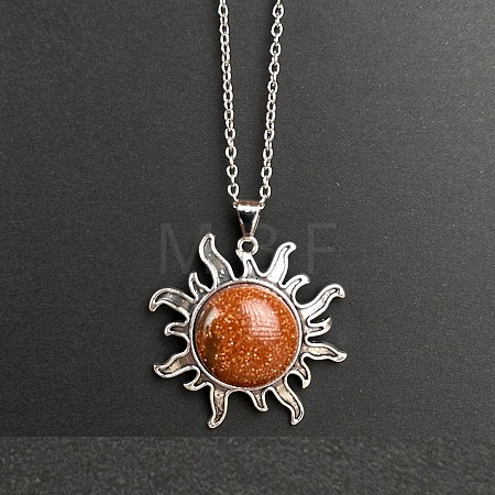 Synthetic Goldstone Sun Pendant Alloy Chain Vintage Necklaces WB3716-14-1