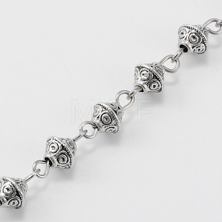 Handmade Tibetan Style Alloy Bicone Beads Chains for Necklaces Bracelets Making AJEW-JB00081-01-1