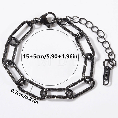 304 Stainless Steel Textured Paperclip Chain Bracelets for Women HX6515-10-1