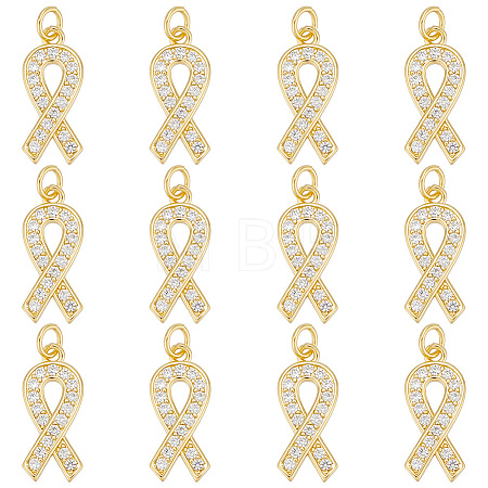 12Pcs Brass Micro Pave Clear Cubic Zirconia Pendants ZIRC-BC0001-29-1