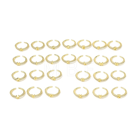 Clear Cubic Zirconia Initial Letter Open Cuff Ring RJEW-H120-09G-1