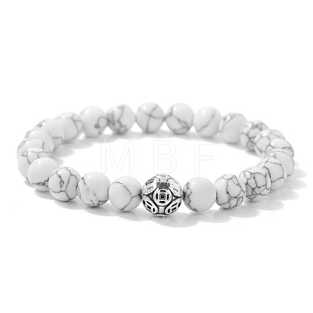 Synthetic Howlite Round Beaded Stretch Bracelets BJ1741-10-1