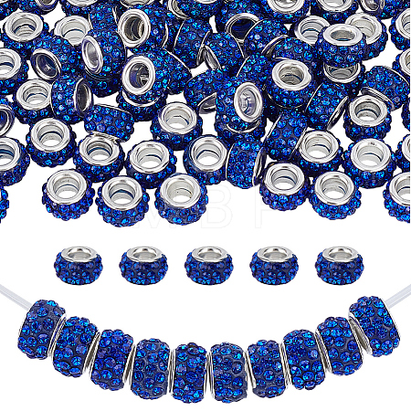 Handmade Polymer Clay Rhinestone European Large Hole Beads with Silver Color Plated Brass Cores FPDL-PA0001-02C-1