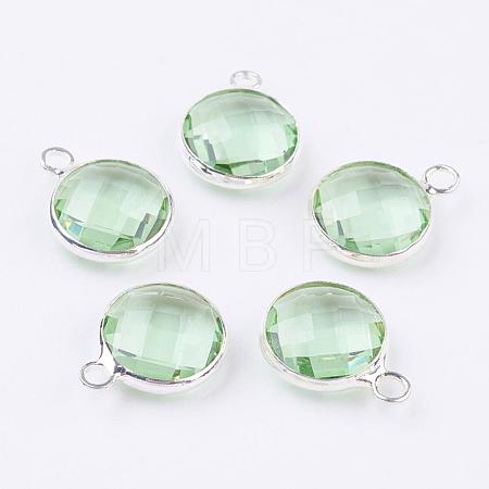 Silver Color Plated Brass Glass Flat Round Charms GLAA-M003-A-06S-1