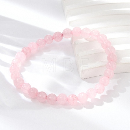 Natural Rose Quartz Bead Stretch Bracelets BJEW-K212-A-045-1