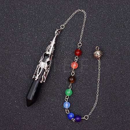 Natural Dyed & Heated Black Agate & Mixed Gemstone Bullet Pointed Dowsing Pendulums CHAK-PW0001-051D-1