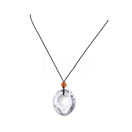 Acrylic Oval Pendant Black Waxed Polyester Cord Long Necklaces NJEW-JN05678-1