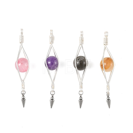 4Pcs 4 Colors Natural Labradorite & Yellow Hematoid Quartz & Amethyst & Green Jade Copper Wire Glass Wrapped Pendants PALLOY-TA00432-1