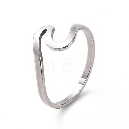 Non-Tarnish 201 Stainless Steel Wave Finger Ring for Women RJEW-J051-04P-1