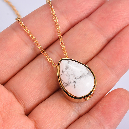 Natural Howlite Teardrop Urn Ashes Pendant Necklace BOTT-PW0005-23A-1
