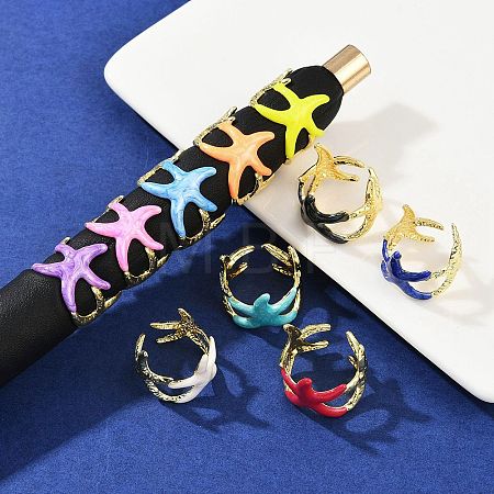 Brass Enamel Adjustable Cuff Rings for Women RJEW-G357-01A-1