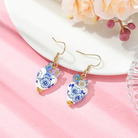 Handmade Porcelain & Acrylic Beads Dangle Earrings for Women EJEW-JE07329-02-1