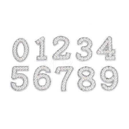 10Pcs ABS Plastic Imitation Pearl & Rhinestone & Cloth Number Cloth Patches PATC-T001-02M-1
