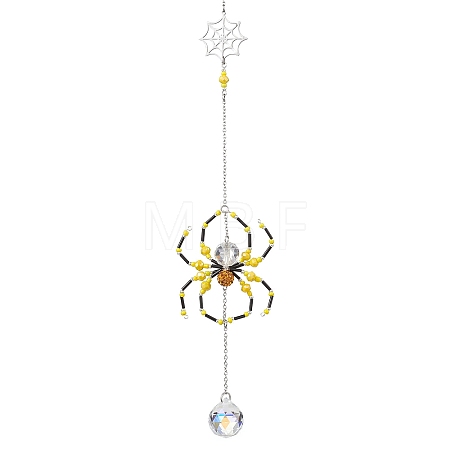 Spider Glass Beaded Hanging Ornaments HJEW-TA00172-01-1