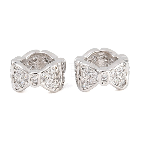 Bowknot Brass Clear Cubic Zirconia European Beads KK-B186-07P-1